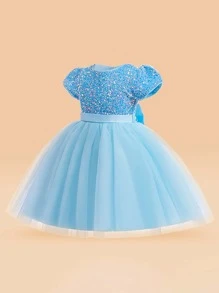 Girls Sequin Mesh Tulle Princess Dress, Suitable For Flower Girl, Party, & Elegant, Excluding Headband