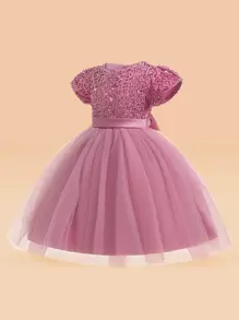Young Girls Sparkle Mesh Puff Princess Dress, Flower Girls Wedding Party Elegant Dress, Does Not Include Headpiece