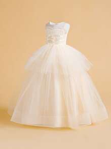 Teenager Mädchen Formelles Kleid & Lang Tüllrock & Satin Stoff, Perfekt Für Hochzeit Party