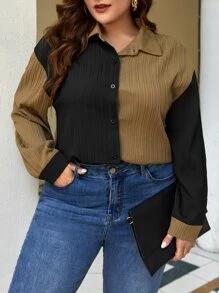 SHEIN Unity Plus Colourblock Drop Shoulder Shirt - Multicolor - View 5