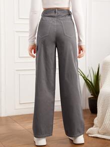 SHEIN Teen Girls Flap Pocket Seam Front Cargo Jeans