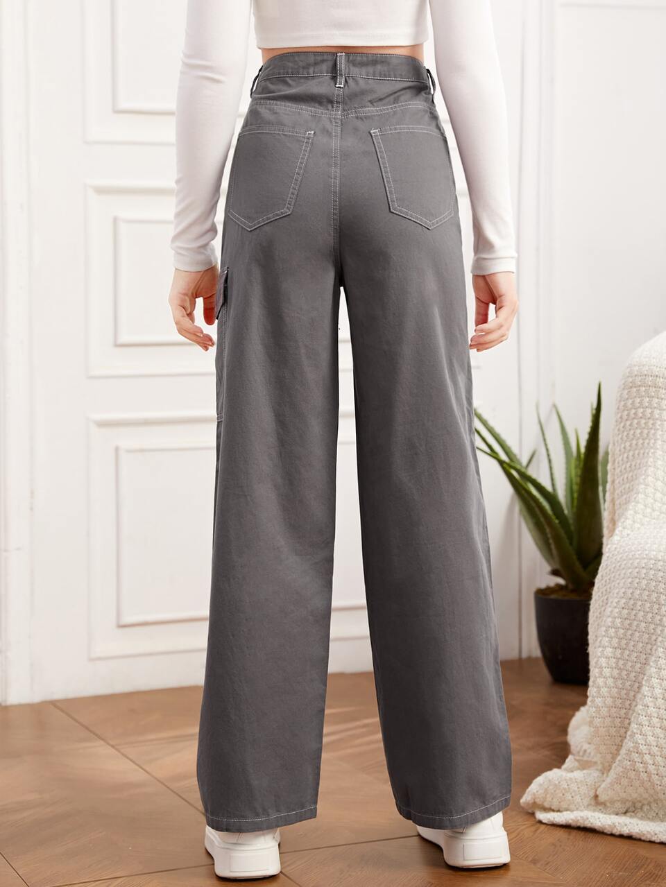 Teen Girls Flap Pocket Seam Front Cargo Jeans
