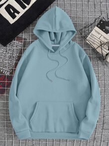 Manfinity Dauomo Men Kangaroo Pocket Drawstring Thermal Hoodie - Dusty Blue - View 1