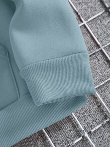 Manfinity Dauomo Men Kangaroo Pocket Drawstring Thermal Hoodie - Dusty Blue - View 3