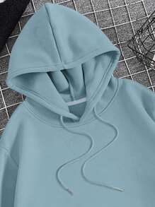 Manfinity Dauomo Men Kangaroo Pocket Drawstring Thermal Hoodie - Dusty Blue - View 4