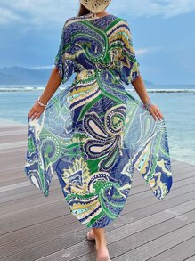 Allover Print Tie Front Kimono - Multicolor - View 2