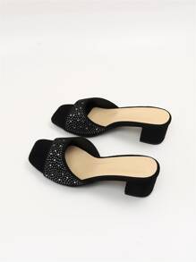 春夏水钻装饰粗跟穆勒凉鞋 情人节 - 黑色 - 查看 7