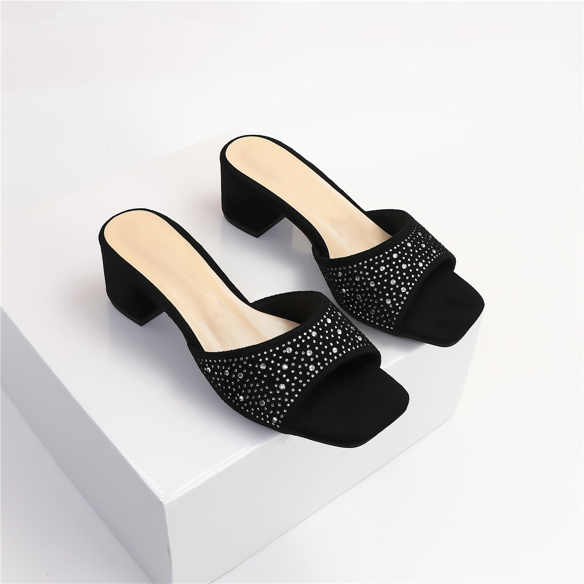 Sandalias de tacón grueso con decoración de strass para primavera/verano, San Valentín