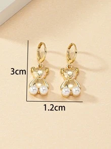 Faux Pearl Decor Bear Drop Earrings - Yellow Gold - View 6