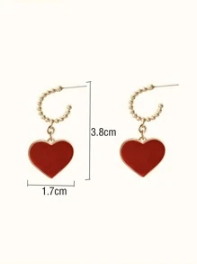 Pendientes largos con corazón - Rojo - Ver 3