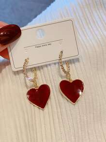 Pendientes largos con corazón - Rojo - Ver 4
