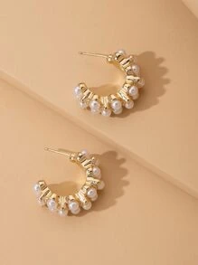 Faux Pearl Decor Earrings - Yellow Gold - View 1