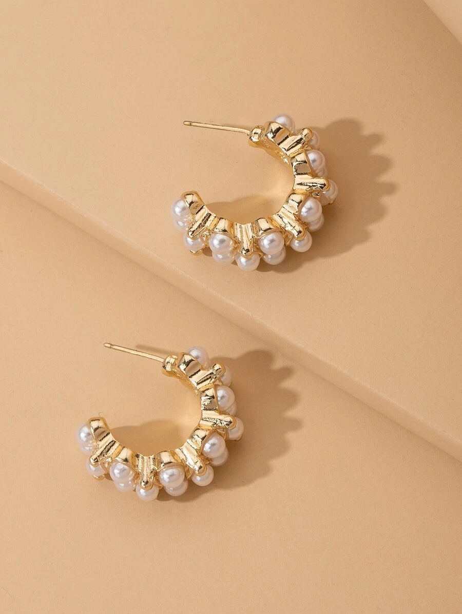 Faux Pearl Decor Earrings - Yellow Gold - View 1