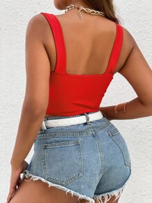 Zolique Asymmetrical Hem Bustier Satin Cami Top - Red - View 2