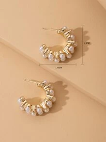 Faux Pearl Decor Earrings - Yellow Gold - View 4