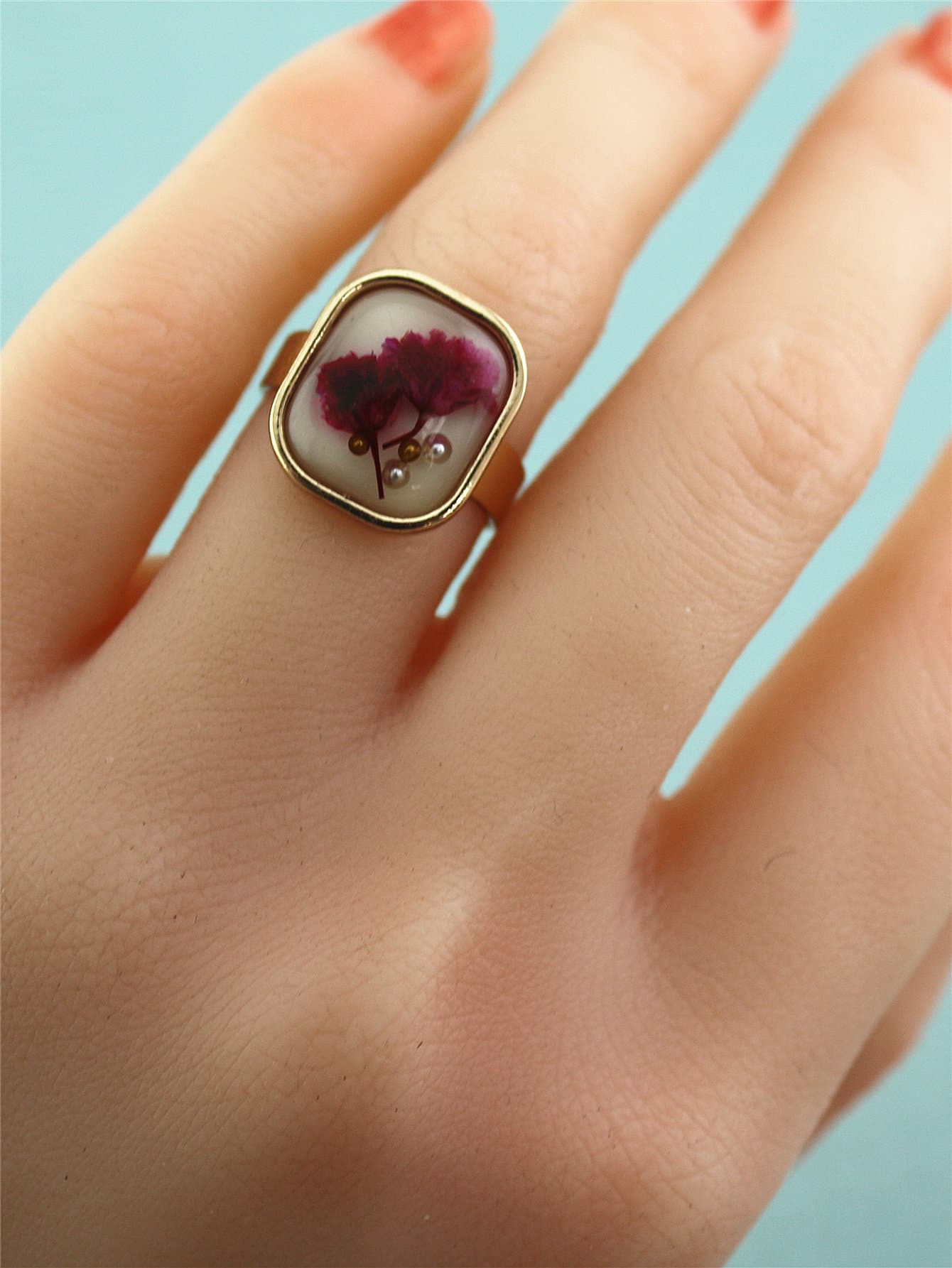 Flower Detail Square Decor Ring - Multicolor - View 1