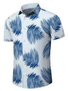 Men Tropical Print Shirt - Blue - View 1