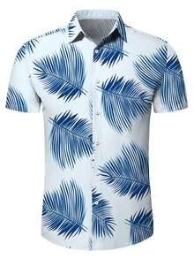 Men Tropical Print Shirt - Blue - View 7