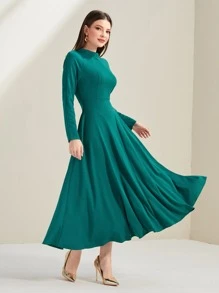 Modelyn Vestido de cuello alto de manga raglán - Agua verde azul - Ver 3