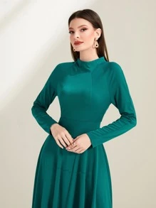 Modelyn Vestido de cuello alto de manga raglán - Agua verde azul - Ver 5