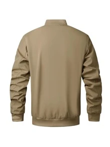 Manfinity Hombres Cazadora tipo bomber con parche de letra con cremallera - Caqui - Ver 2