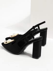 Metal Decor Chunky Heeled Slingback Pumps - Black - View 6