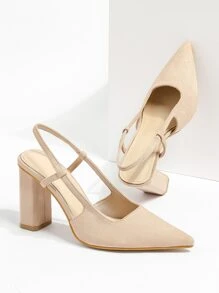 Minimalist Chunky Heeled Slingback Pumps - Apricot - View 1
