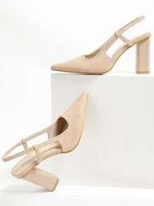 Minimalist Chunky Heeled Slingback Pumps - Apricot - View 5