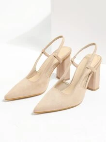 Minimalist Chunky Heeled Slingback Pumps - Apricot - View 4