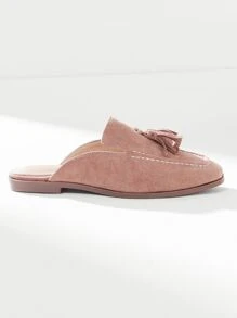 Tassel Decor Square Toe Flat Mules - Pink - View 3