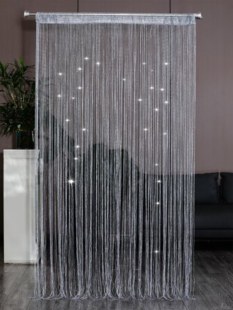 1pc String Door Curtain, Silver Glitter Polyester Tassel Curtain For Home Decor