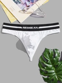 Men Letter Graphic Thong Sexy Underwear - White - View 1