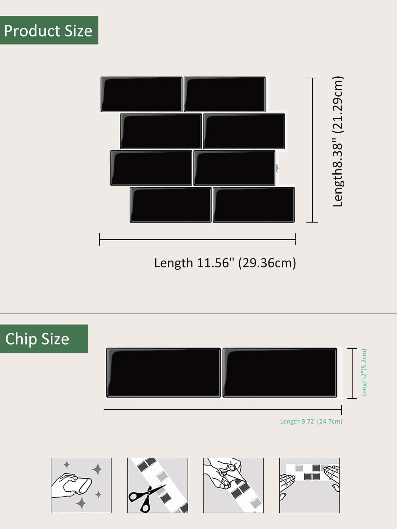 WoStick 1pc Brick Pattern Kitchen Sticker, Black Self Adhesive Peel And Stick Tile For Kitchen Decor - Black - View 2