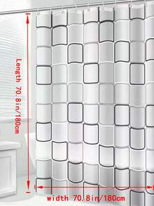 Plaid Bathroom Shower Curtain Set With Hooks - Black and White - View 2