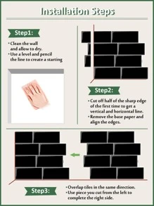 WoStick 1pc Brick Pattern Kitchen Sticker, Black Self Adhesive Peel And Stick Tile For Kitchen Decor - Black - View 7