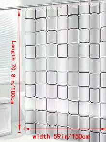 Plaid Bathroom Shower Curtain Set With Hooks - Black and White - View 5
