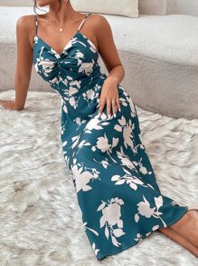 SHEIN Frenchy Floral Print Tie Back Cami Dress Summer Flower Beach - Teal Blue - View 5