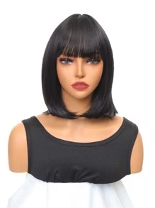 Peluca sintética corto recto con tupe - Negro - Ver 1