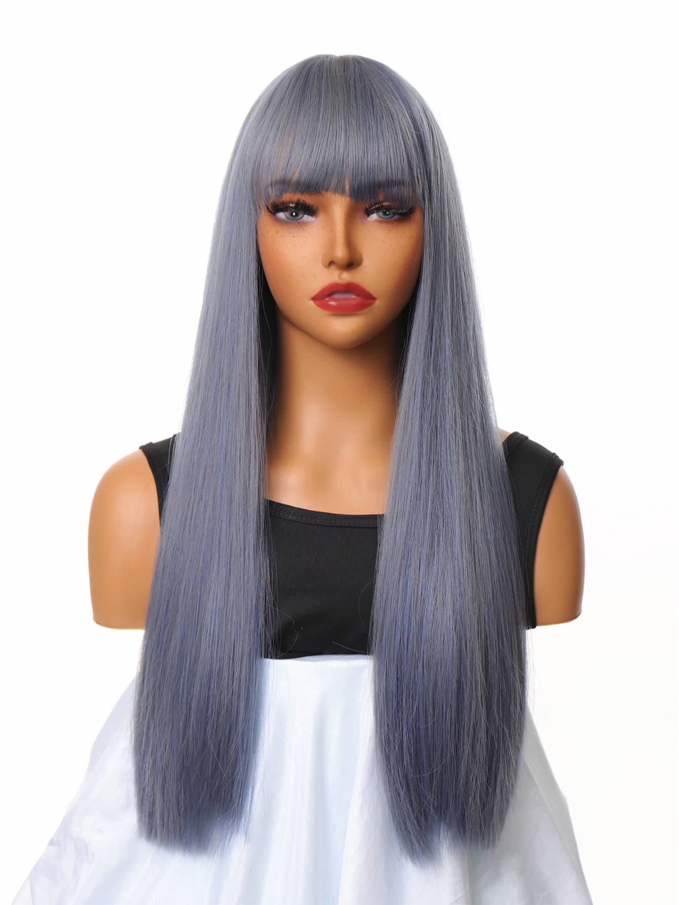 Tóc giả tổng hợp dài thẳng có tóc mái - Màu dương cầm - Xem 1