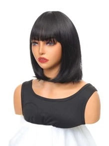 Peluca sintética corto recto con tupe - Negro - Ver 4