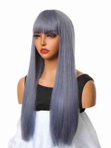 Tóc giả tổng hợp dài thẳng có tóc mái - Màu dương cầm - Xem 3