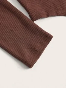 SHEIN EZwear Áo thun nữ Bất đối xứng Gân đan màu trơn Gợi cảm - Màu nâu Sô-cô-la - Xem 4