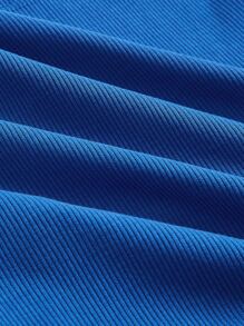 SHEIN EZwear Autumn And Winter Royal Blue Thin Pit Strips Square Neck Long Sleeves Slim Fit Crop Tee - Royal Blue - View 4