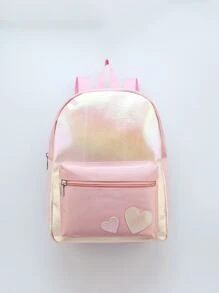 Chicas Mochila con corazón con diseño de parche - Rosa - Ver 1