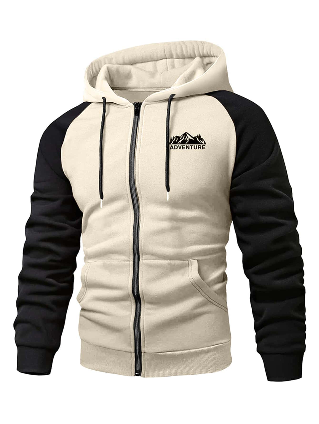 Manfinity Homme 男士字母圖案撞色插肩袖抽繩加絨內裏連帽衫不帶T恤 - 杏色 - 查看 1