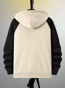 Manfinity Homme 男士字母圖案撞色插肩袖抽繩加絨內裏連帽衫不帶T恤 - 杏色 - 查看 2