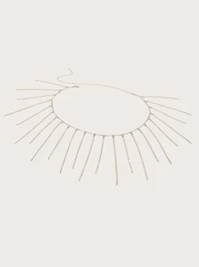 Nice Waist Chain With Different Lengths Single Row Rhinestone Fringe Chain, 105cm Length - Silver - View 2