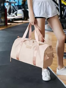 Letter Patch Decor Large Capacity Duffel Bag - Pink - View 1