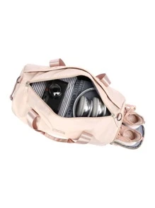 Letter Patch Decor Large Capacity Duffel Bag - Pink - View 7