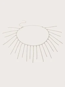 Nice Waist Chain With Different Lengths Single Row Rhinestone Fringe Chain, 105cm Length - Silver - View 3